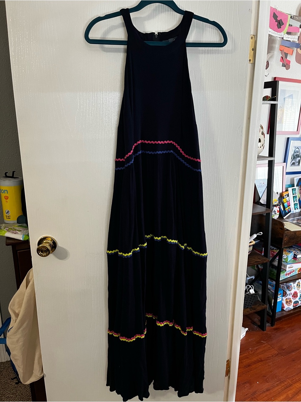 ModCloth navy Maxi Dress with Pink, Blue & Yellow Trim